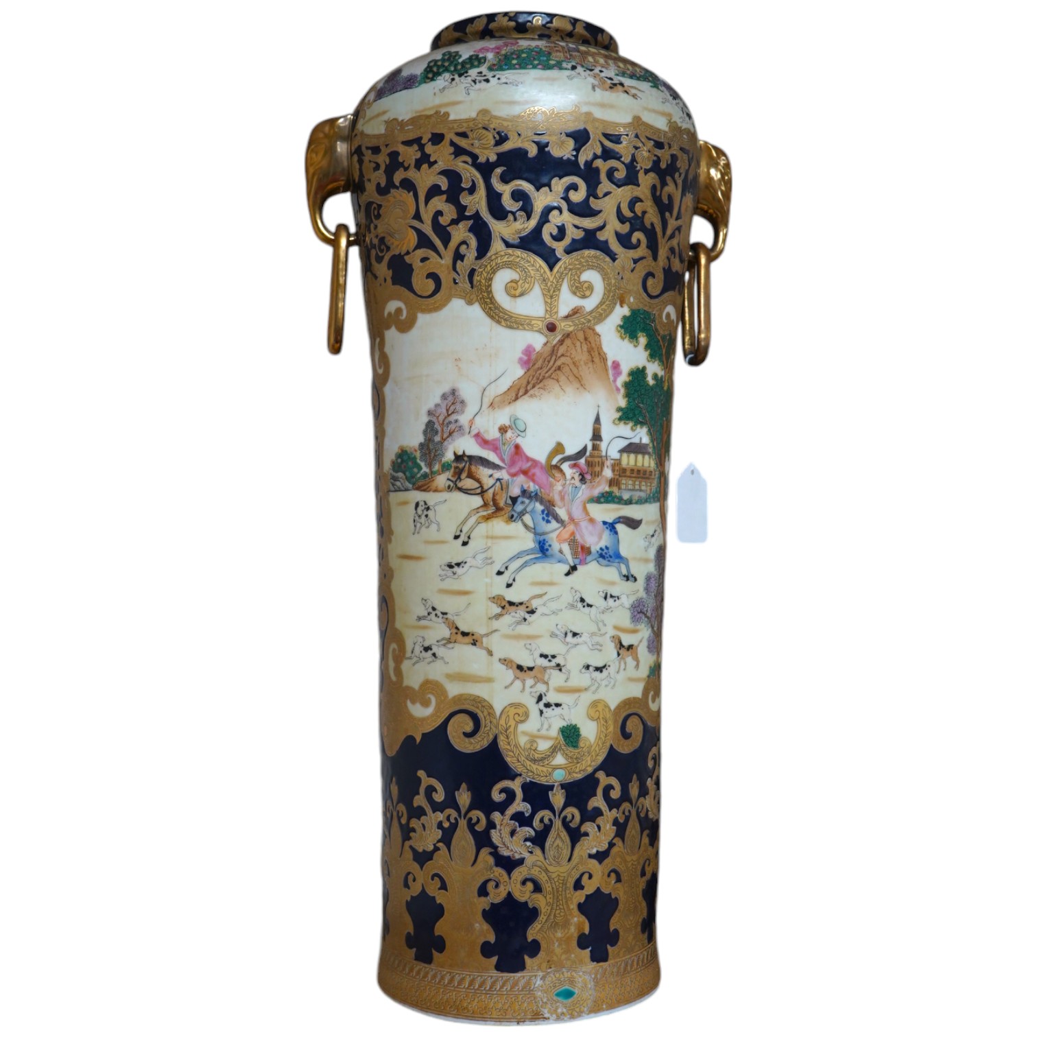 A 20th century Chinese vase decorated with figures on horseback, 63cm high. Condition - good